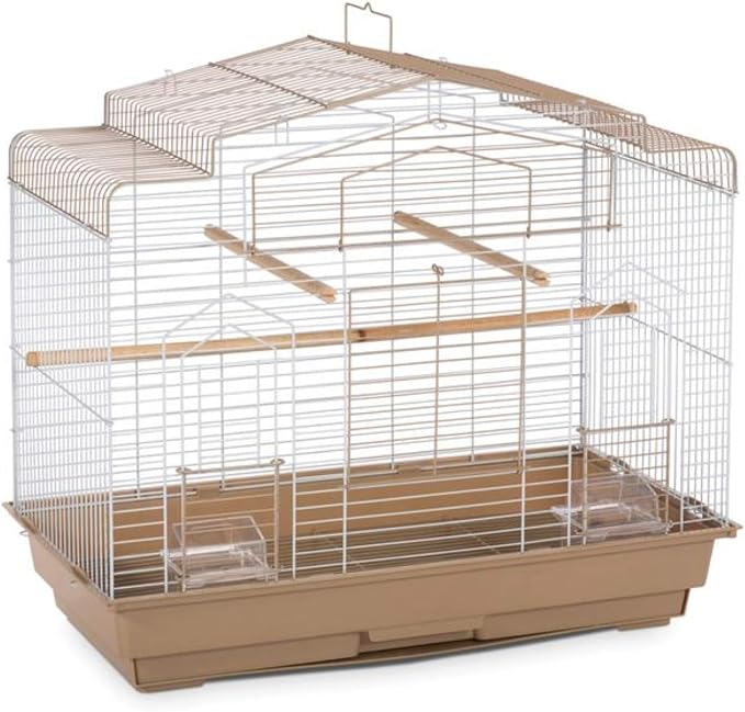 Prevue Pet Products Barn Style Bird Cage - Ideal for Parakeets, Parrots, Lovebirds, Conures, Canaries, and Similarly Sized Birds, Wide Barn Style Design, Stand Alone Cage - Brown & White by PrevuePetProducts