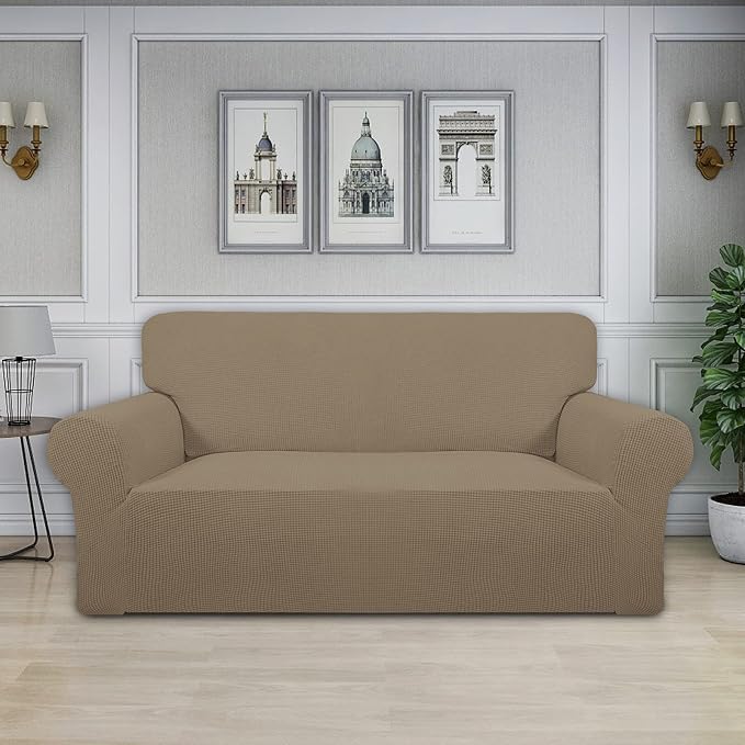 Easy-Going Stretch Oversized Loveseat Couch Covers Washable Natural | 1-Piece Large Loveseat Cover for 2 Cushion Couch Furniture Protector RV Sofa Slipcover Soft with Bottom for Kids Pets - Image 2