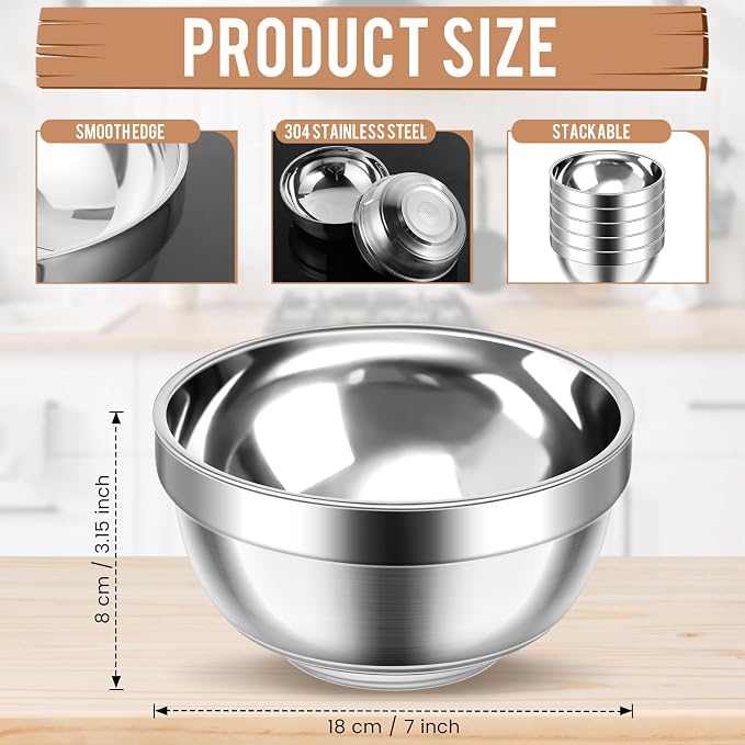 Mimorou 20 Pack 304 Stainless Steel Bowls Set 34oz Metal Double Walled Insulated Snack Mixing Lightweight Multipurpose Toddler Dinner Bowls for Ice Cream, Cereal, Snack - Image 2