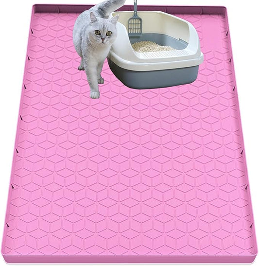 Cat Litter Mat, Silicone Large Cat Mat for Litter Box - 40x28 in, Waterproof & Non-Slip, Durable & Easy Clean, Pink by Jacooxi