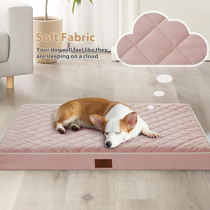WNPETHOME Orthopedic Waterproof XL Dog Bed for Crate Cozy Sleep | Extra Large Washable Dogs Bed with Removable Cover, Multi-Needle Quilting Dogs XL Crate Bed for Relax , Pink 41x27 Inch - Image 2