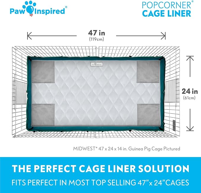 Paw Inspired PopCorner Guinea Pig Cage Liners | Washable Fleece Bedding or Pet Bed Mat for Small Animals | Super Absorbent Pee Pad with Reinforced Corners and Waterproof Bottom (Midwest, Light Gray) | Reinforced Corners, Super Absorbent Mat, Bedding, W... - Image 4