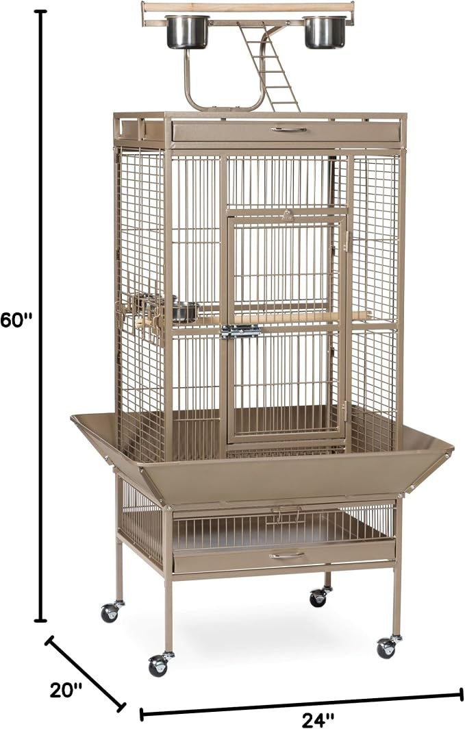 Prevue Pet Products Playtop Bird Home - Large Wrought Iron Bird Cage with Rolling Stand, Ideal for Cockatiels, Conures, and Medium to Large Parrots, Heavy Duty Push Button Door Lock - Beige - Image 2