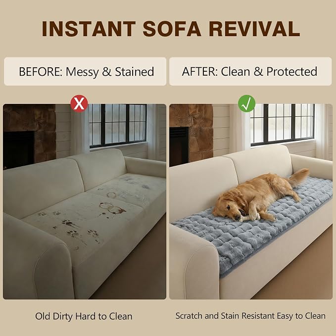 OHSIO Couch Cover for Pets Plush, Non Slip Cozy Sofa Cover Pet Friendly, Soft Thick Fuzzy Sofa Slipcovers for 3 Cushions Washable Couch Sofa Funiture Protector(Light Grey,27.6'' x 59'') - Image 8