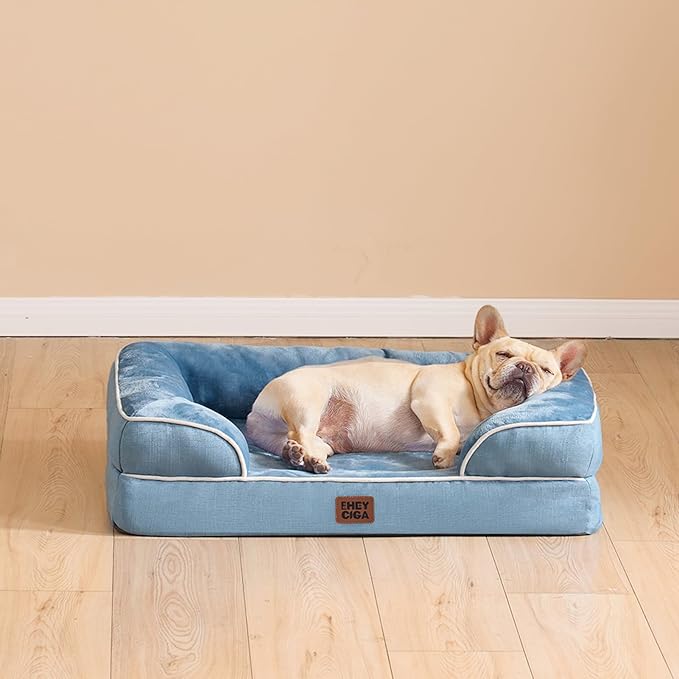 EHEYCIGA Orthopedic Dog Beds Large Sized Dog, Waterproof Washable Pet Bed | Non-Slip Bottom and Egg-Crate Memory Foam XL Dog Couch Bed with Washable Removable Cover, Washed Blue - Image 9