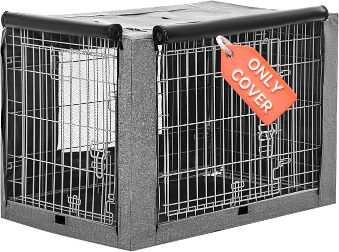 PETSFIT 36 Inch Wire Dog Crate Cover, Double Doors, Mesh Window, Detachable Top and Back Flap, Grey by Petsfit