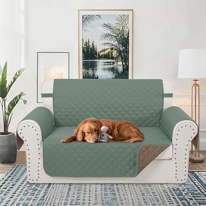 Reversible Loveseat Couch Sofa Covers, 2-Seater, Greyish Green - Image 2