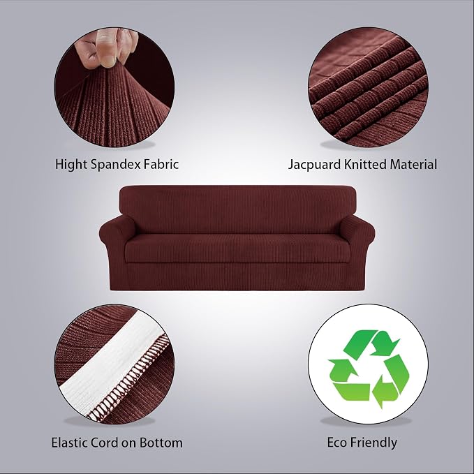 Oversized Sofa Cover Stretching Skid Resistance Couch Cover for Pets Washable, Thick and Durable Soft High Spandex Striped Pattern Sofa Covers (Oversized Sofa, Burgundy) - Image 2