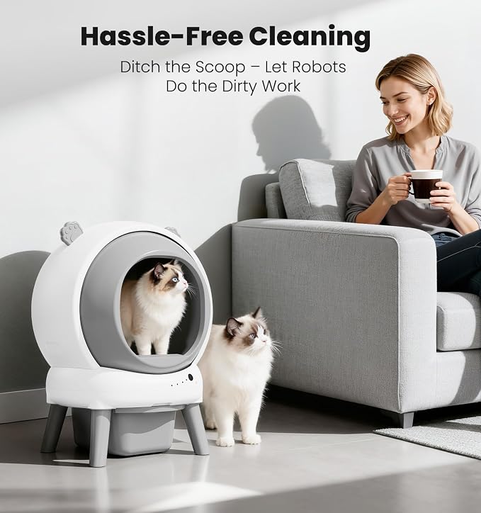 Self Cleaning Litter Box for Multiple Cats, 15L Large Automatic Litter Box with Smart APP Control, 35dB Ultra-Quiet Self-Cleaning Cat Litter Box, Dual Safety Infrared Sensors, Smell-Free, Gray-A - Image 8