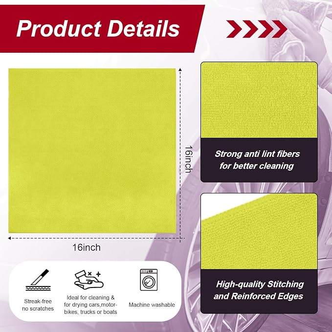 Oudain 200 Pcs Microfiber Cleaning Cloth 16x16 Inch Microfiber Towels for Car Ultra Absorbent Cleaning Rags Reusable Lint Free Streak Free Detailing Towel for Car Washing Drying Dusting (Yellow) - Image 2