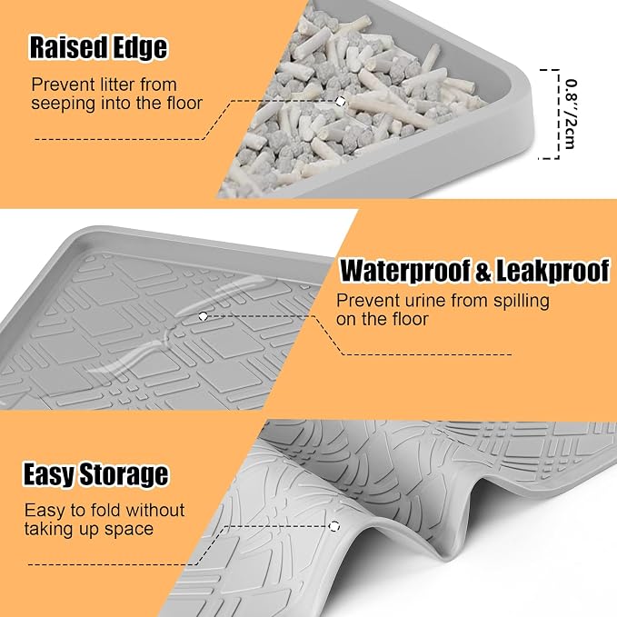 Silicone Cat Litter Mat 42" x 29" Cat Mat for Litter Box, Light Grey | Extra Large Cat Litter Trapping Mat for Floor, Waterproof, Non-Slip Kitty Litter Box Mat with Raised Edge, Easy to Clean - Image 6