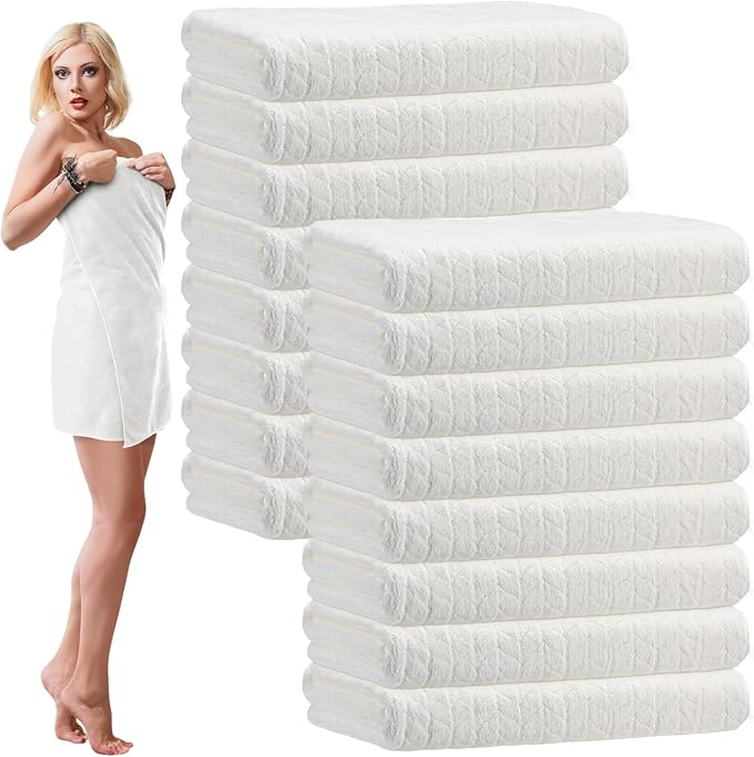 SmoothNovelty 16 Pack Microfiber Bath Towels Bulk 27'' x 60'' Oversized Size Bath Towel Highly Absorbent Extra Large Soft Drying for Beach Shower Summer Salon Sport Gym Party (Wheat,White) by SmoothNovelty