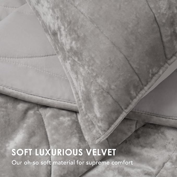 EverGrace Luxury Wave Crushed Velvet Quilt Set, Queen Size, Silver Gray | Luxurious Soft, Lightweight Velvet Comforter, Cozy Plush Oversized Bedspread Coverlet for All Season, with 2 Shams - Image 4
