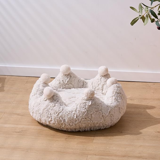 PetPals Crown Shaped Washable Cat Bed Made by Designed Pattern Soft Plush | Removeable Cushion, Super Soft Rose Patten Faux Fur Pet Bed for Small Animals, with Anti-Slip Bottom, 18 inch Round Bed - Image 7