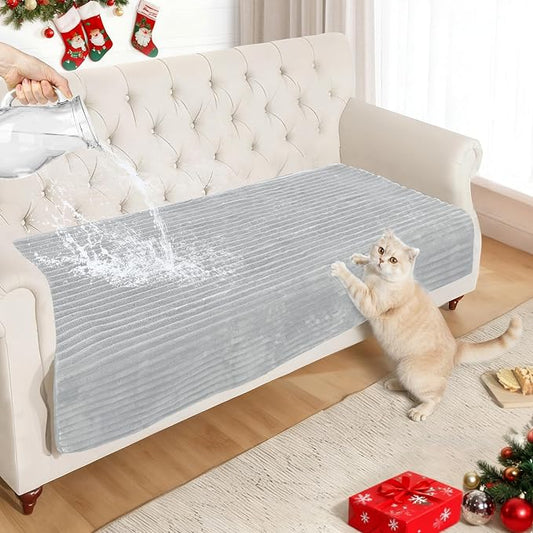 NAISI Couch Covers for Dogs Waterproof Flannel Striped Sofa Cover Pet Friendly Washable Dog Mat for Couch Anti Slip Sectional Sofa Slipcover Protector(1pc/35"x 82",Light Grey) by NAISI