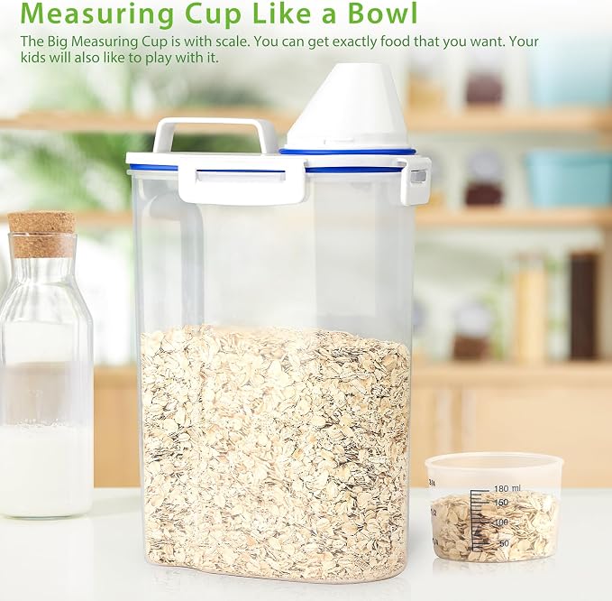 Viretec Rice Storage Container, 3 to 5Lbs Dry Food Airtight Container, Pet Dog Cat Food Canister, BPA Free Clear Plastic Kitchen and Pantry Organization Bin for Oatmeal, Grain, Cereal, Pasta, Flour - Image 5