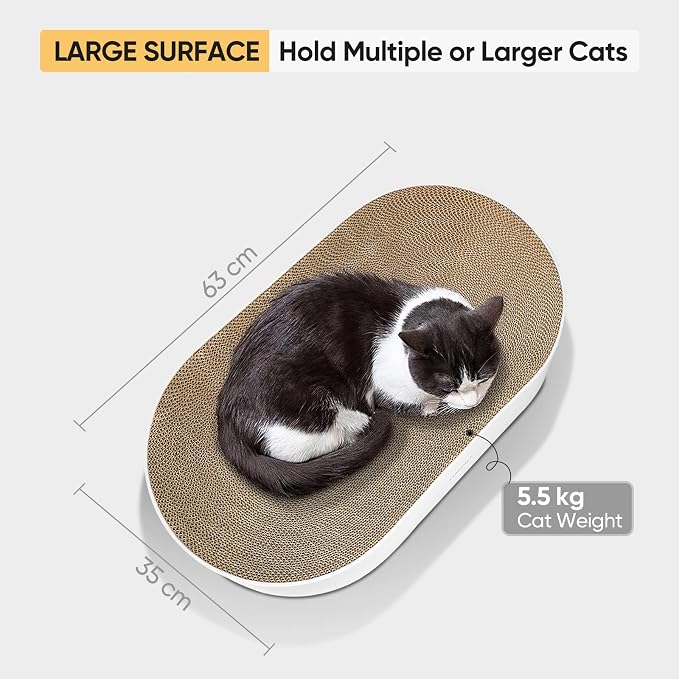 Cat Scratcher, 63x 35 x 10cm Oval Corrugated Cardboard Scratch Pad, Round Cat Scratching Lounge Bed Sofa, Cat Scratcher Bowl with Organic Catnip [ Home Clean Design with Scratcher Box] - Image 2