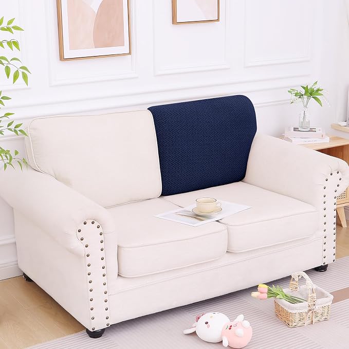 Smiry Waterproof Couch Cushion Covers, Non Slip Seat Cushion Covers | Stretch Jacquard Chaise Lounge Sofa Slipcover, Washable Elastic Furniture Protector for Pets, Back Cover L, Navy - Image 5