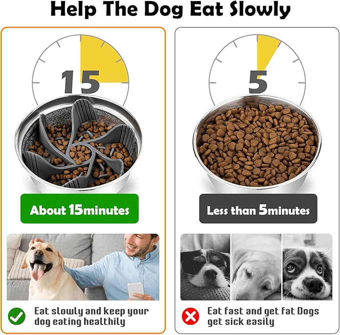 Elevated Dog Bowls for Large Dogs with Slow Feeder & Mat, 101oz Bowls, Tall Raised Dog Bowl Stand - Image 6