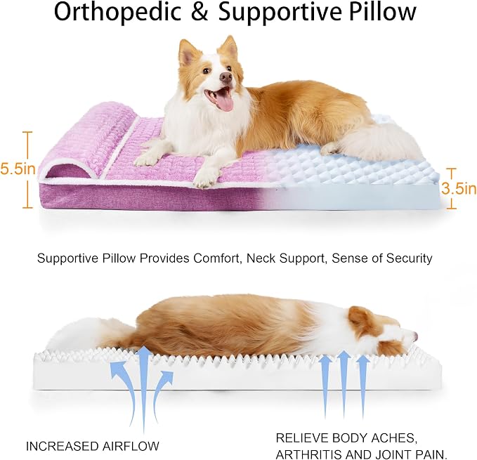 Orthopedic Medium Dog Bed Pillow Pet Sofa Bed 30''X20'' Lilac | Egg-Crate Foam Pet Couch Medium Size Dog, Waterproof Removable Washable Cover,Furry Puppy Crate Mat With Nonskid Bottom - Image 6