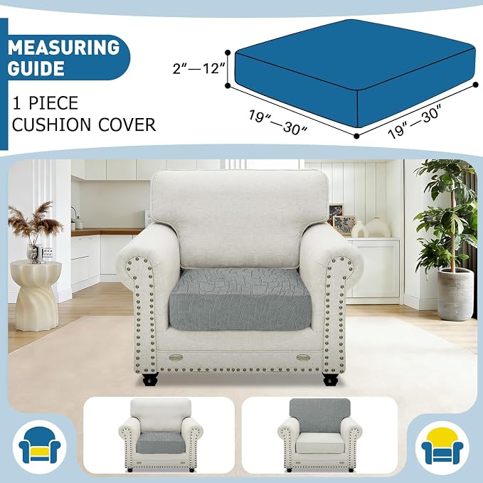 MAXIJIN Waterproof Couch Cushion Covers Individual Chair Seat Cushion Cover Stretch Sectional Sofa Slipcovers with Elastic Bottom for Dogs Pets (1 Piece for Seat or Backrest, Light Gray) - Image 2
