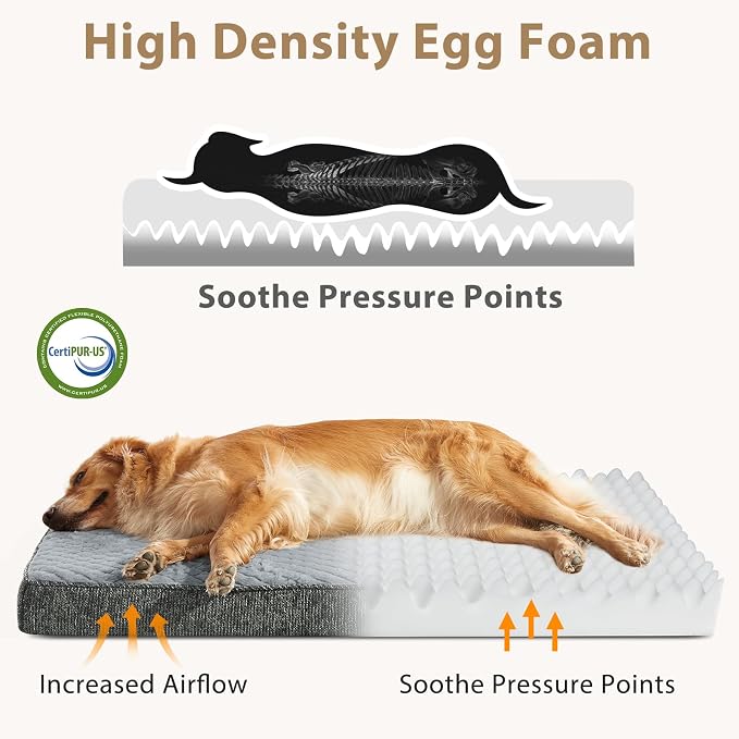 JOEJOY Orthopedic Medium Dog Bed, Washable Dog Crate Bed Medium Sized with Removable Cover, Egg Memory Foam Pet Beds, Light Grey, 29"x18" - Image 3