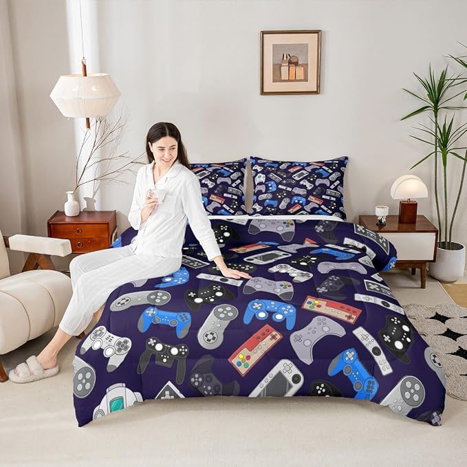 Erosebridal Boy Game Comforter Set Full Size Modern Gamer Down Comforter for Kids Girls Teens Children, Video Game Bedding Set,Player Gaming Gamepad Soft Lightweight Duvet Set Room Decor - Image 4