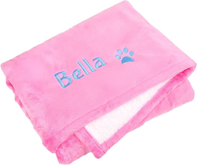 GoTags Personalized Premium Fluffy Dog Blanket, Super Soft Sherpa Fleece Blanket for Pets with Custom Embroidered Name and Paw, Large (40x30 inch), Pink by GoTags