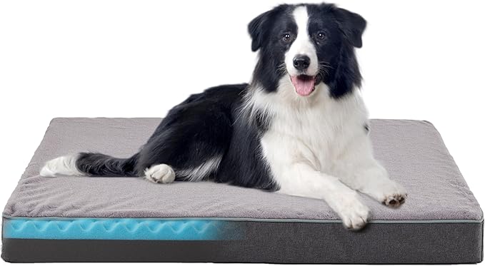 WATANIYA PET Cooling Dog Beds for Large Dogs, Washable Orthopedic Dog Bed for Crate with Joint Relief Memory Foam, Waterproof Liner and Plush Cover (36’’x 27’’) by WATANIYAPET