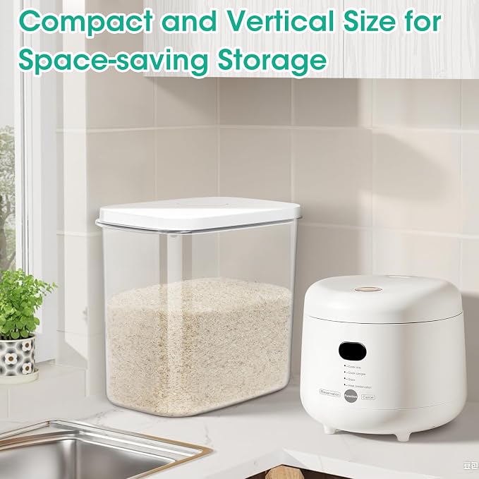 TBMax Large Rice Container 25 Lbs with Easy-Carrying Handles -12.7 Qt Flour Storage Container with Pop Up Lid & Hanging Hooks for Cleaner Use, Airtight Food Storage Bin for Kitchen Organization - Image 6