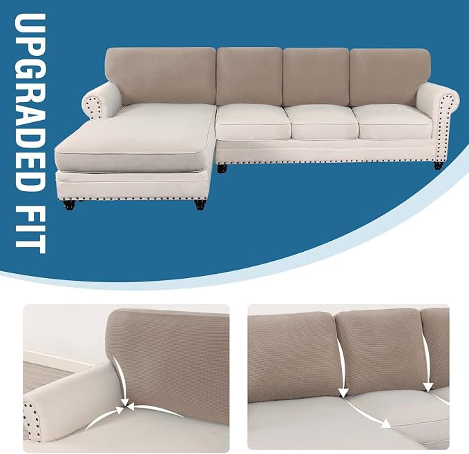 H.VERSAILTEX Backrest Cushion Covers Sectional Couch Back Cushion Covers for Sectional Sofa Set for Both Left/Right Couch (Back Only: 1 Chaise + 3 Sofa, Sand) - Image 7