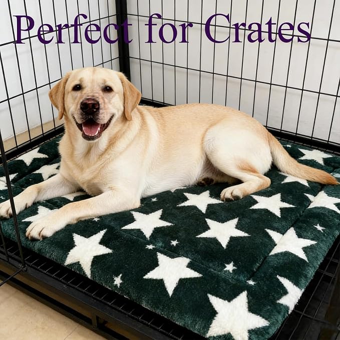 Dog Bed Mat, Reversible Crate Pad & Durable Dog Bed - Machine Washable Kennel Mat with Ultra Soft for Large Dogs (Big&Small Stars Green, 35" L*23" W*1.5" Th) - Image 6