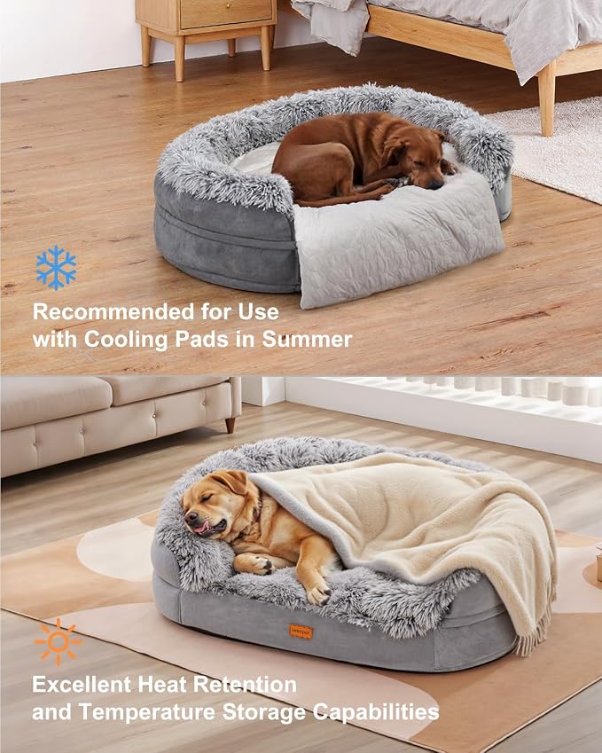 iweepet Fluffy Calming Jumbo Orthopedic Dog Beds for Extra Large Dogs, Supportive Dog Sofa Bed with 3.7 inch 28D Egg-Crate Foam, Removable Washable Plush Cover, Waterproof Lining, 48’’,Grey - Image 6