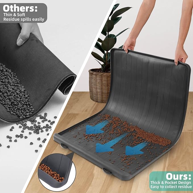 Dog Mat for Food and Water - 39.4" x 27" Large Pet Feeding Mats with Residue Collection Pocket - Waterproof Dog Cat Bowl Mat with High Edges to Prevent Water and Food Spills (Black) | Waterproof Pet Bowl Mat with Residue Collection Pocket and High Edge... - Image 4