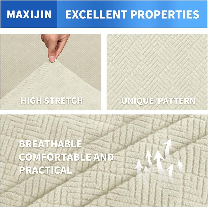 MAXIJIN 3 Piece Couch Covers for 2 Cushion Couch Sofa Cover, Stretch Loveseat Sofa Slipcovers for Sofas with 2 Large Cushions, Thick Dogs Pet Furniture Covers (71"-91", Beige) - Image 4