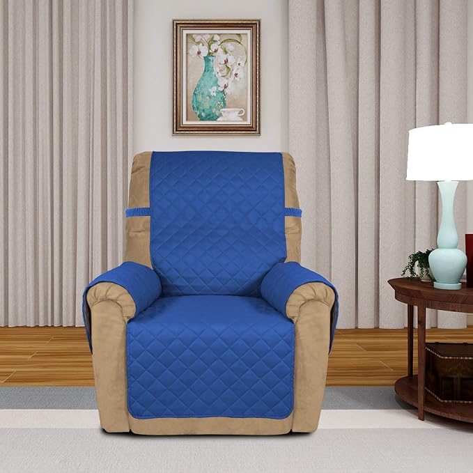 PureFit Reversible Recliner Chair Covers Couch Covers for Dogs, 19 in | Classic Blue/Ivory, Water Resistant Couch Protector, Washable Pet Couch Cover with Non Slip and Elastic Straps For Kids - Image 2