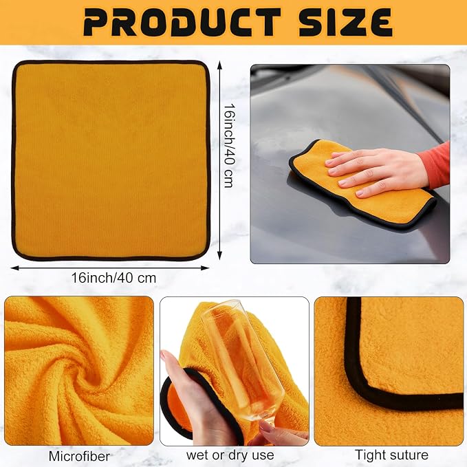 Tallew 12 Pcs Yellow Microfiber Towels: 16"x16" Microfiber Drying Towels Bulk Micro Fiber Car Cleaning Cloth for Cars Drying Washing Polishing Cleaning Household Supplies - Image 2