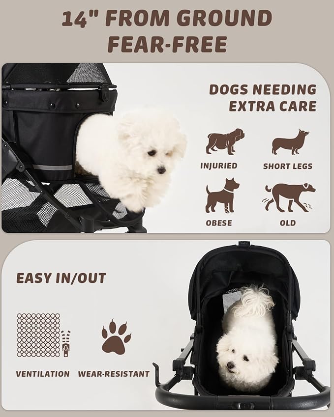 HITTITE Pet Stroller with Weatherproof Cover, All-Terrain 4-Wheel Cat & Dog Stroller with Adjustable Canopy, Foldable Dog Strollers with Storage Basket for Small to Medium Dogs Up to 55 lbs.