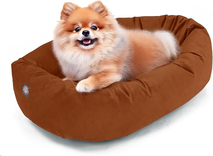 Majestic Pet 24 Inch Suede Calming Dog Bed Washable – Cozy Soft Round Dog Bed with Spine Support for Dogs to Rest Their Head - Fluffy Donut Dog Bed 24x19x7 (Inch) - Round Pet Bed Small – Rust (2025) by MajesticPet