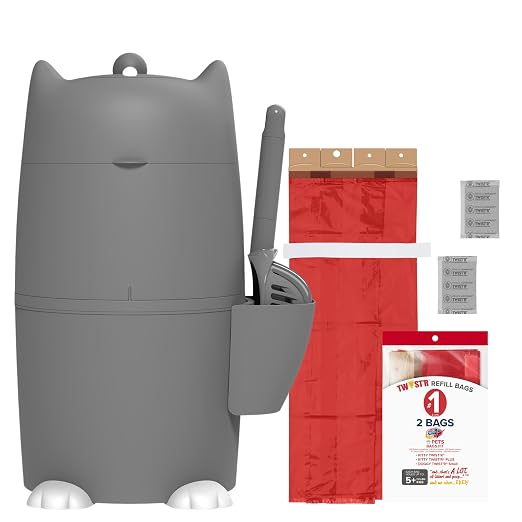 Red Rocket Kitty Twist'R Plus Cat Litter Disposal System, Litter Trash Can | Grey, Odor Control, Large Capacity, Holds Up to 12 Lbs, Includes 2 Size #1 Odor Blocking Bags, 2 Charcoal Sachets, Scoop by RedRocket