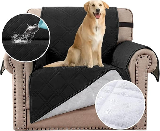 H.VERSAILTEX 100% Waterproof Sofa Slipcover Washable Armchair Cover Non-Slip Furniture Protector for Living Room Couch Cover for Pets Chair Cover with Puppy Paw Silicone Backing (Armchair, Black) by HVERSAILTEX