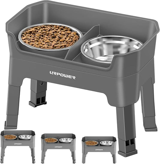 URPOWER Elevated Dog Bowls, 3-in-1 Double Deck Raised Dog Bowl Stand | 4 Height Adjustable Raised Stand with 2 Stainless Steel Food Bowls & Licking Plate for Small, Medium & Large Dogs by URPOWER