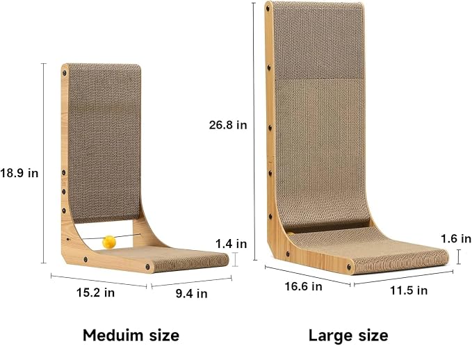 FUKUMARU Cat Scratcher, 18.9 Inch L Shaped Cat Scratch Pad for Indoor Cats | Vertical Cat Scratching Board with Ball Cat Toy, Cardboard Cat Scratcher for Wall Sofa Couch, Kitten Scratching Post - Image 5