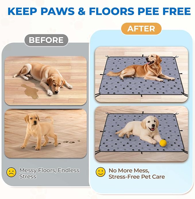 Fostanfly Washable Pee Pads for Dogs, Ultra-Absorbent, 2 Pack 36"x41" Gray | Leak-Proof, Waterproof, Non-Slip, Large Reusable Pee Pads for Puppy Potty Training, Crate and Playpen with 8 Tie Straps - Image 8