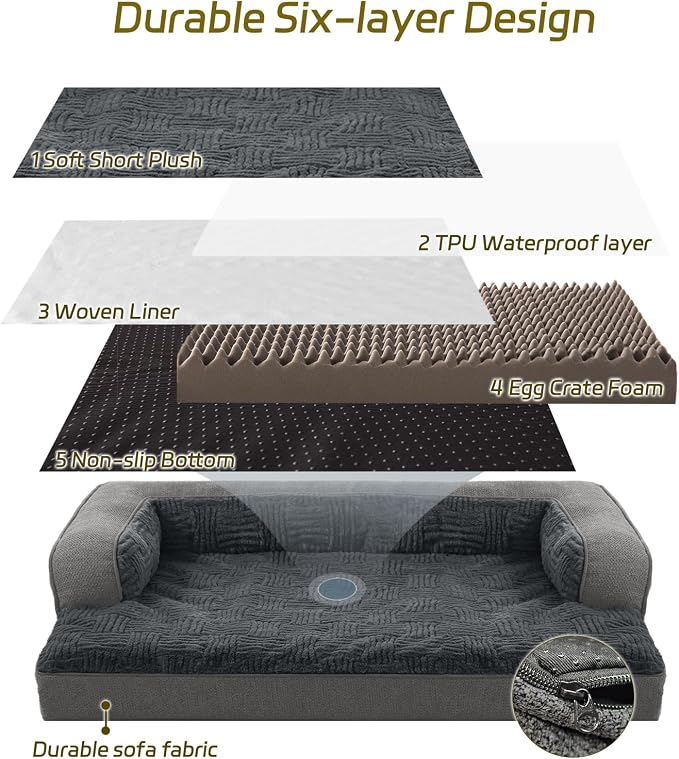 WINDRACING Orthopedic Dog Beds Large Sized Dog, Waterproof Memory Foam Pet Bed with Sides, Non-Slip Bottom Large Pet Bed with Washable Removable Cover,40x28 Inch, Gray - Image 5