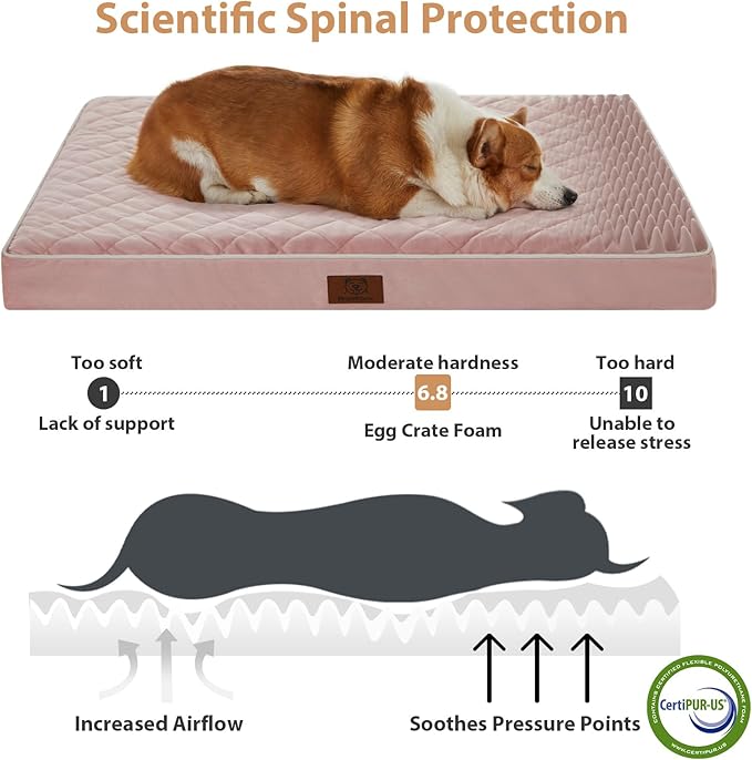 WNPETHOME Orthopedic Waterproof Dog Bed Medium for Comfy Sleeping | Washable Medium Pet Bed with Removable Cover, Multi-Needle Quilting Dogs Crate Bed Pink 30x20 Inch - Image 3