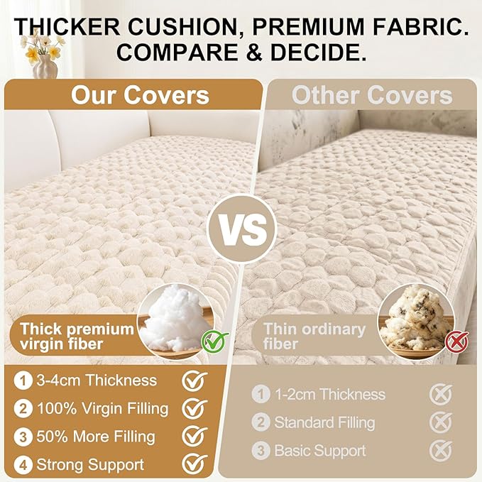 Smiry Non Slip Couch Covers for Dogs, Scratch Resistant Pet Sofa Protector | Machine Washable Soft Fuzzy Thick Furniture Cover for Sofa Loveseat Sectional Large Dogs, Cream, 27.6" x 70.9" - Image 4