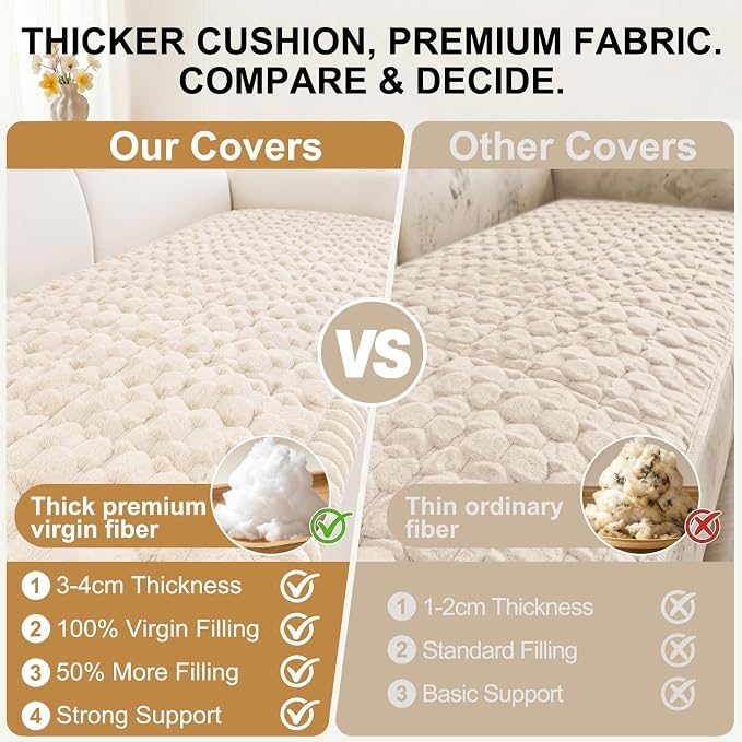 Smiry Non Slip Couch Covers for Dogs, Scratch Resistant Pet Sofa Protector | Machine Washable Soft Fuzzy Thick Furniture Cover for Sofa Loveseat Sectional Large Dogs, Cream, 35.4" x 88" - Image 4