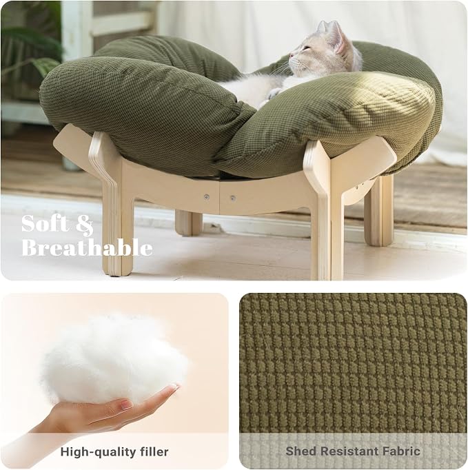 CHEERHOME PETS Elevated Cat Bed Wooden with Cushion Fluffy Pet Couch Sofa for Indoor Cats Raised Kitty Lounge Chair Suitable for Puppy, Cat Furniture(Green) - Image 5