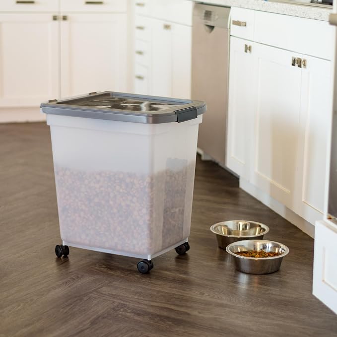 IRIS USA Dog Food Storage Container 50 lbs, with Removable Rolling Wheels & Included Scoop, for Dog Cat Bird and Other Pets, Food Storage Bin, Keep Fresh, Made in USA, Clear/Dark Gray - Image 3